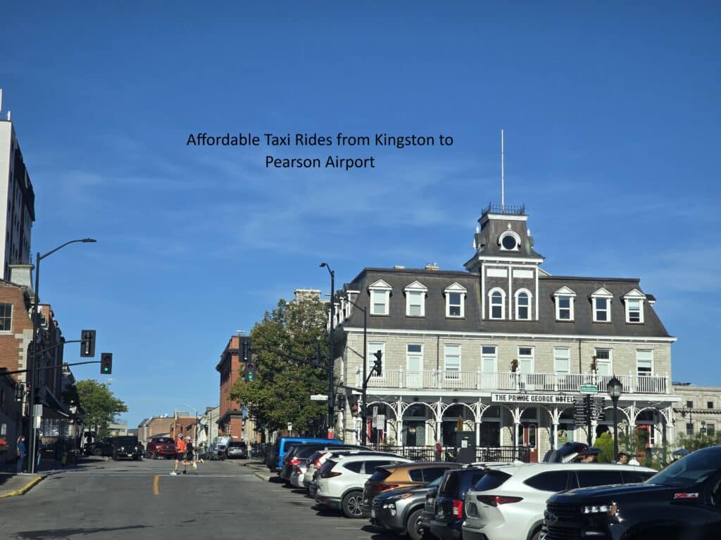 a street with cars parked on it in kingsotn Affordable Taxi Rides from Kingston to Pearson Airport